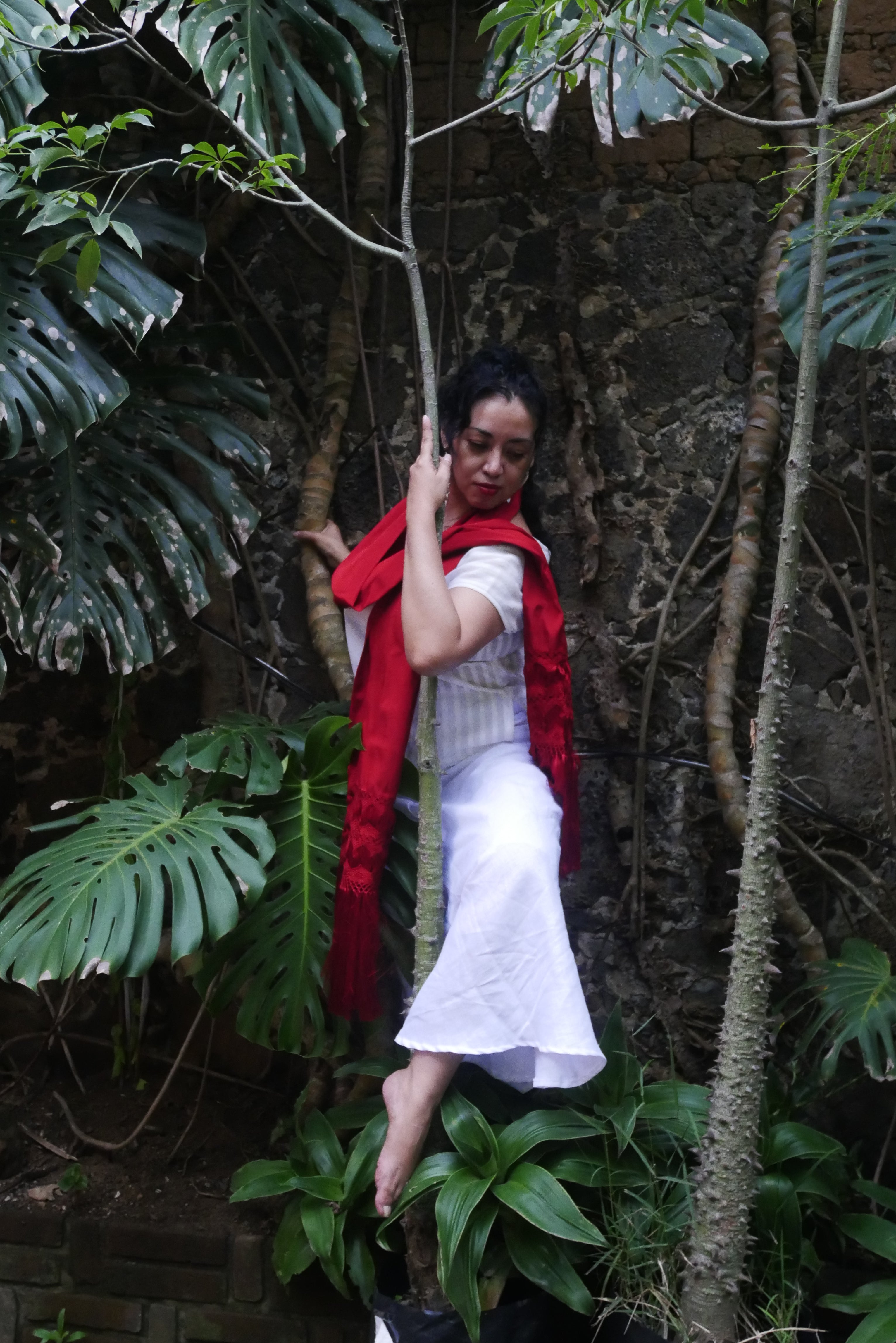 Conjunto Huipil con falda de lino blanco