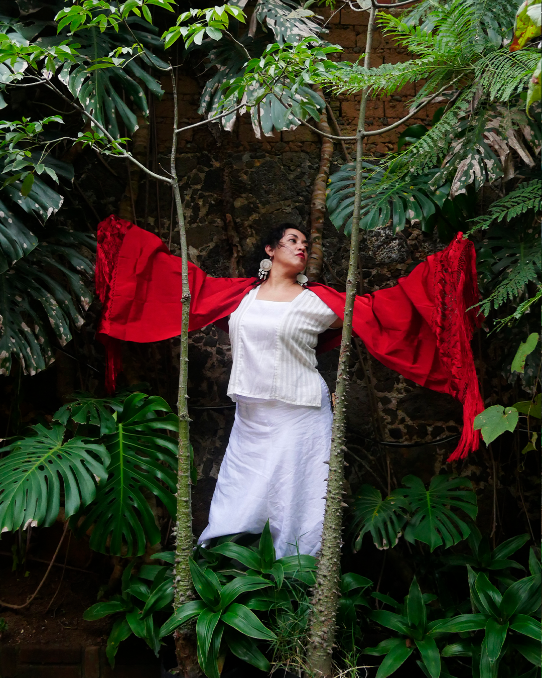 Conjunto Huipil con falda de lino blanco