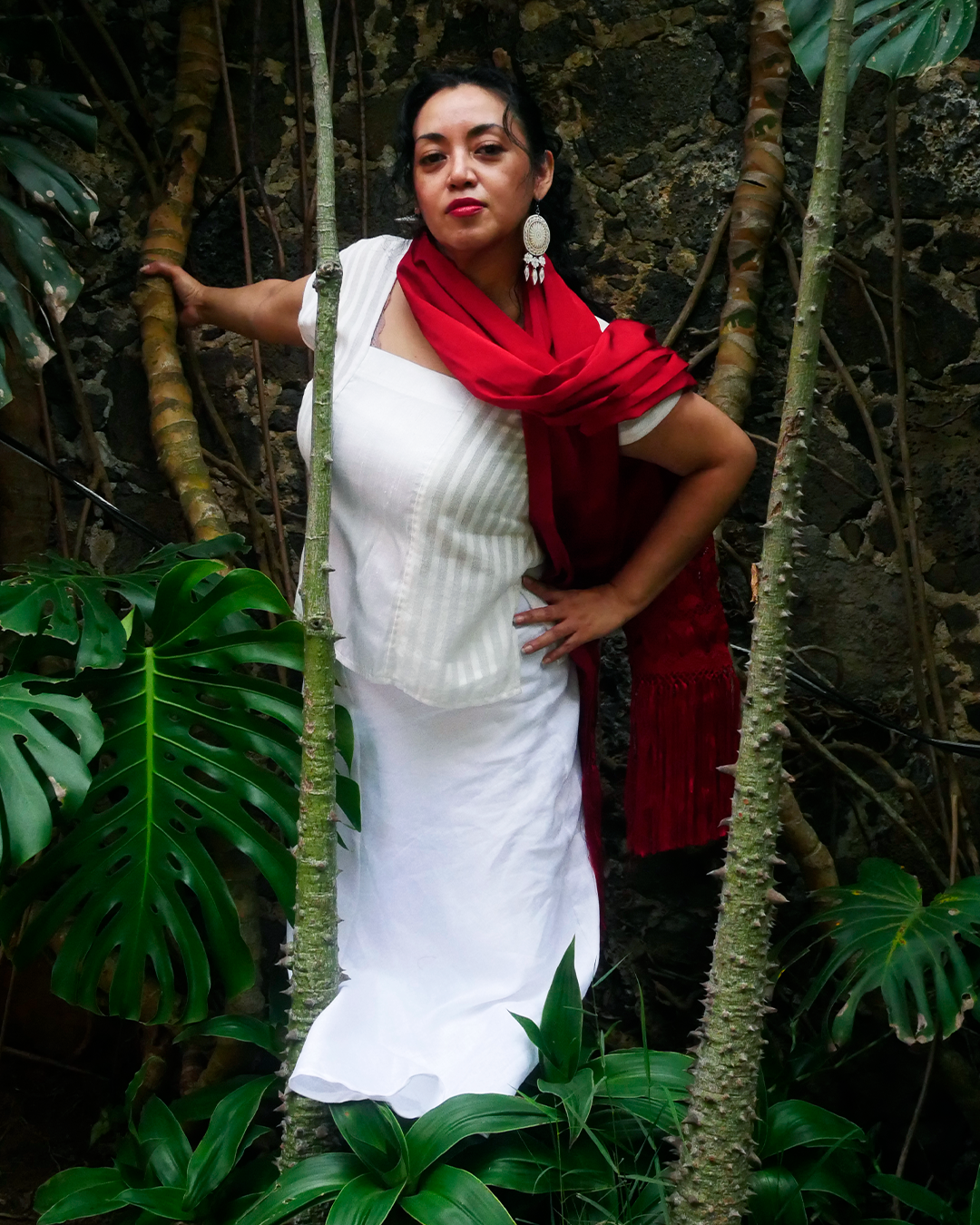 Conjunto Huipil con falda de lino blanco